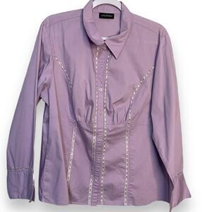 Lane Bryant Button Up Shirt Women's XL Purple Ribbon Accent Business Casual Top